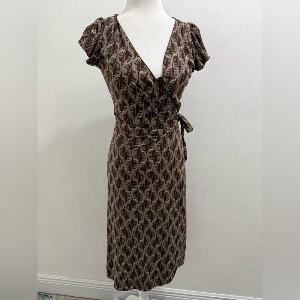 Max Studio Brown Patterned Midi Dress Vintage Size S EUC
